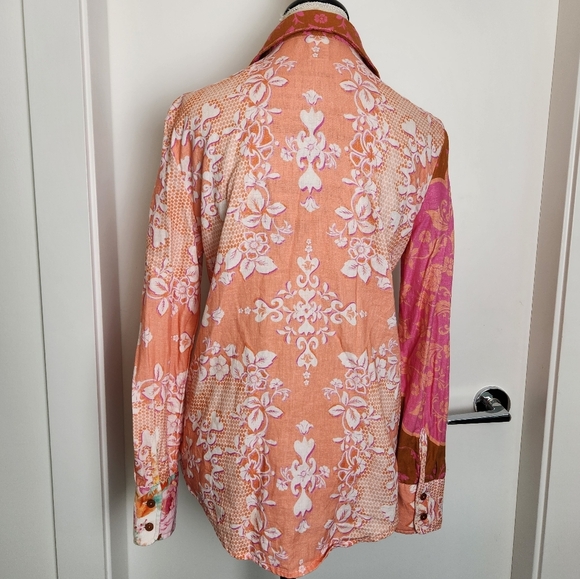 Rachel Zoe Pink Muti Print Linen Blouse - Picture 6 of 13